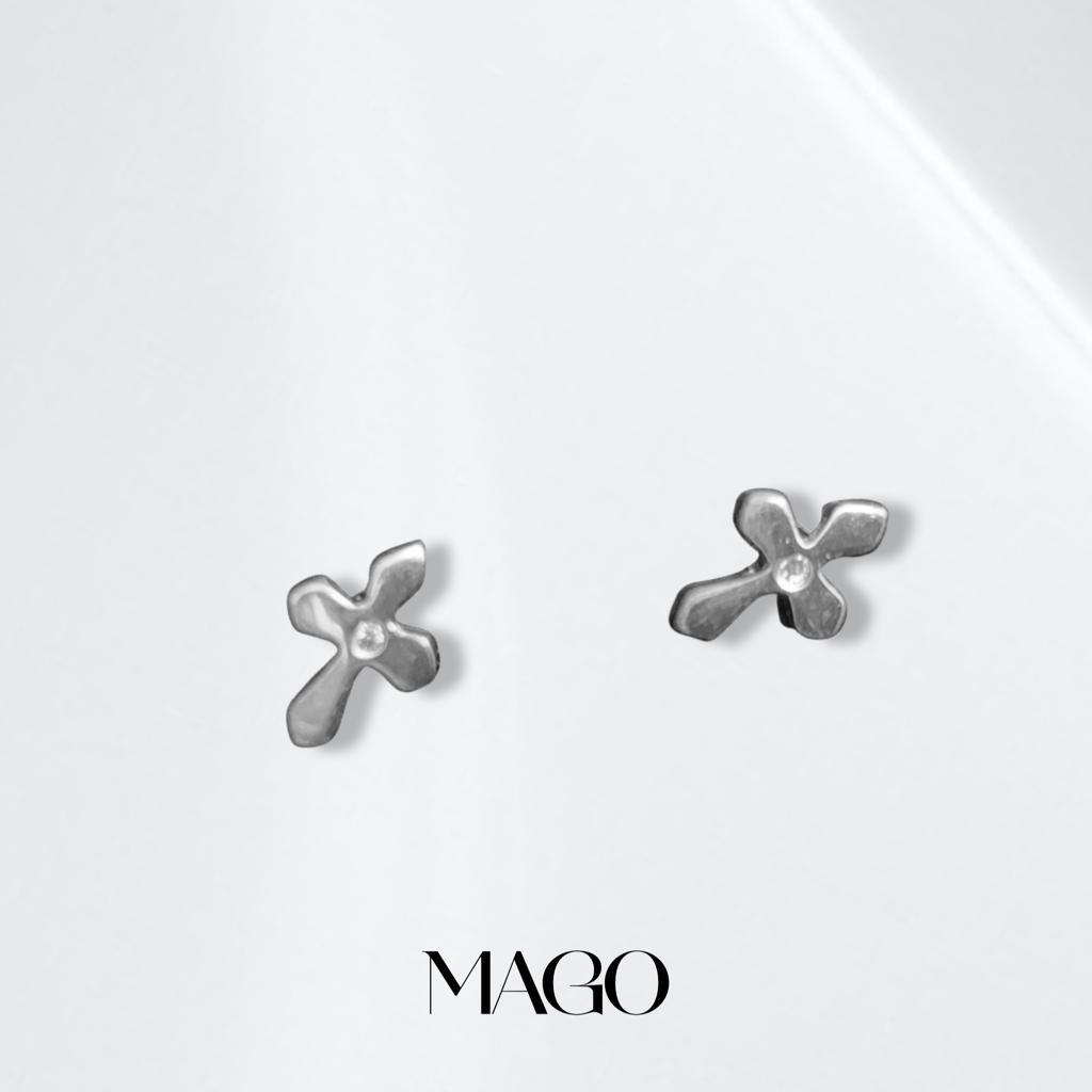 SER363 純銀鋯石鍍K金優雅十字耳環