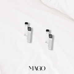 MAGO 925純銀耳環 - ET1767 純銀鍍白金長方形耳環