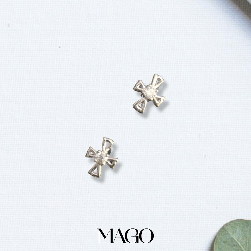 SER3814 純銀鋯石鍍K金麗人十字耳環