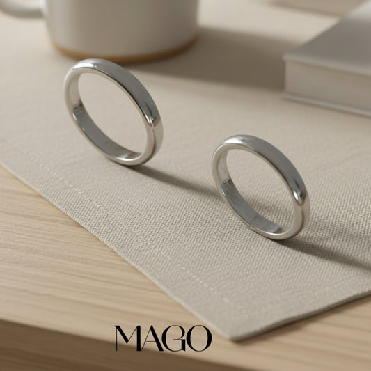 MAGO 925純銀戒指 - SR2303 純銀鍍K白金簡約情侶戒指